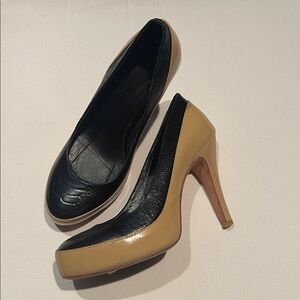 Mi/Mai Paris | Two-Tone Leather Platform Pumps | Black Croc & Nude | Size 36